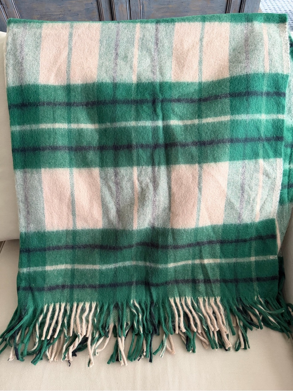 Vintage Fieldcrest Green Plaid Throw 60x52